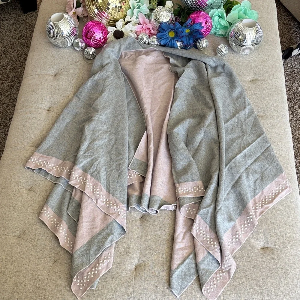 Heather Gray and Blush Stud-Trim Draped Wrap